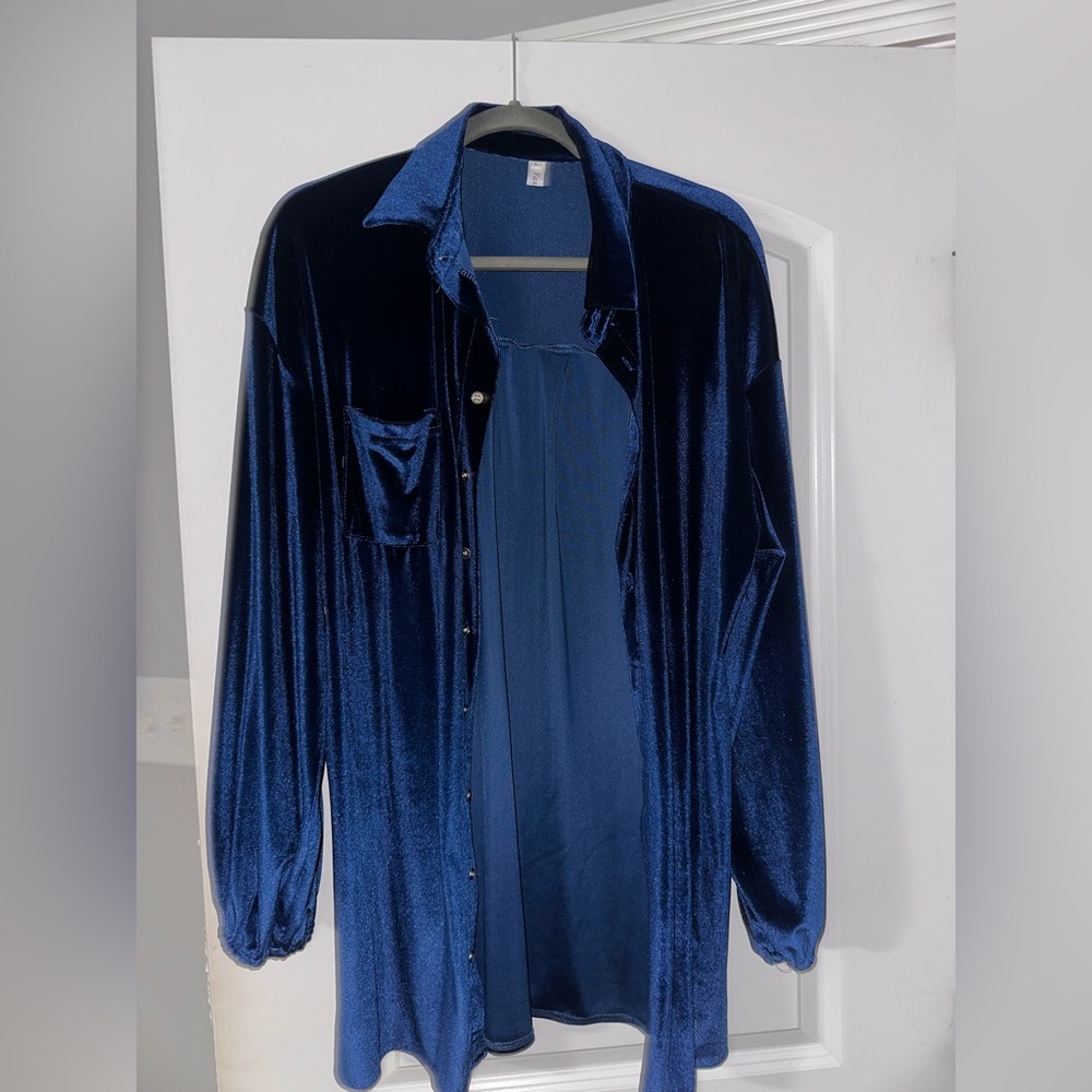 Oversized button up Blue Velvet Shirt